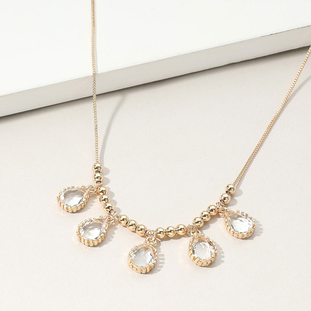 Teardrop Stone Cluster Charm Beaded Necklace Elegant Fashion Jewelry for Women