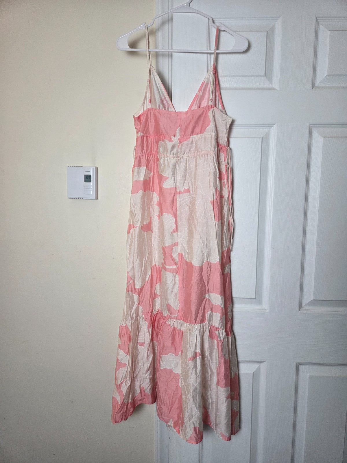 Sleeveless Watercolor Print V Neck Maxi Dress for Women Adjustable Drawstring S