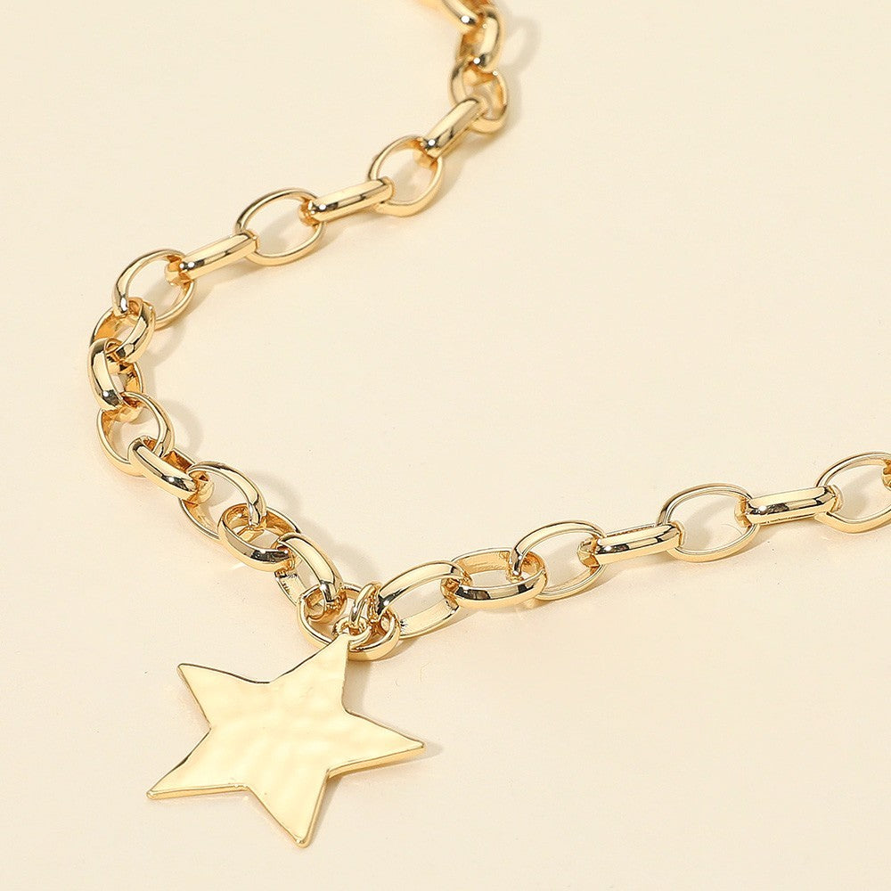 Gold Star Charm Link Chain Statement Necklace 16" Collar Choker New