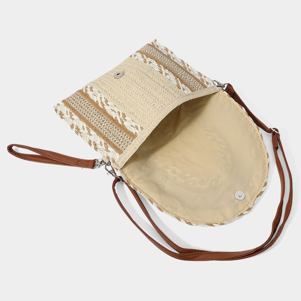 Multi Pattern Straw Clutch Crossbody Bag Boho Woven Handbag with Shoulder Strap