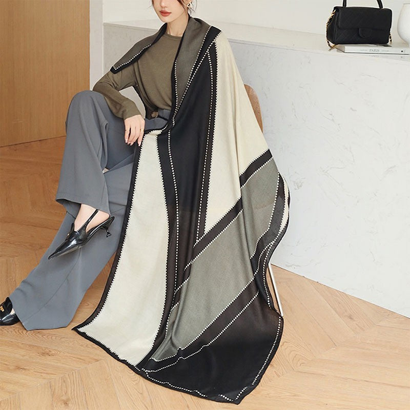 Geometric Colorblock Shawl Wrap Scarf Cotton Viscose Blend