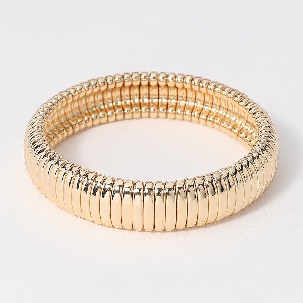Stretch Bracelet Metal Ribbed Design Lightweight Everyday Jewelry