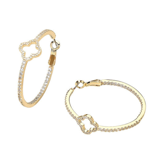 Elegant Gold Clover Hoop Earrings Sparkling Cubic Zirconia Pave Jewelry Gift