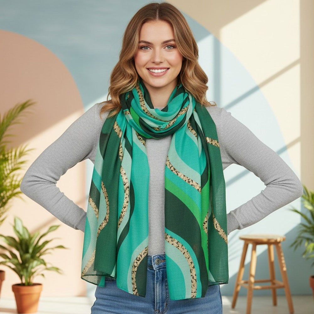 Abstract Foil Print Lightweight Scarf Women Summer Shawl Wrap Fashion Stole