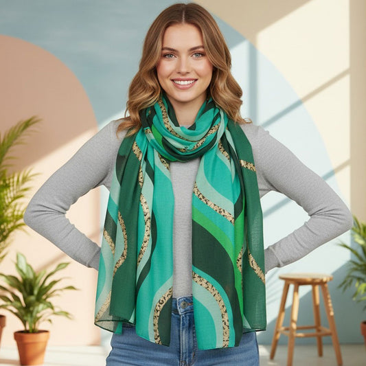 Abstract Foil Print Lightweight Scarf Women Summer Shawl Wrap Fashion Stole