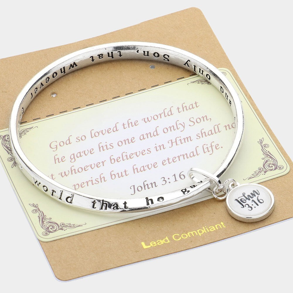 John 3:16 Verse Charm Bangle Bracelet Inspiring Religious Bracelets Scripture 