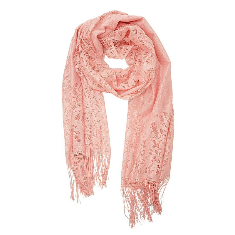Women Floral Lace Tassel Shawl Wrap Sheer Evening Scarf Soft Lightweight Pashmin