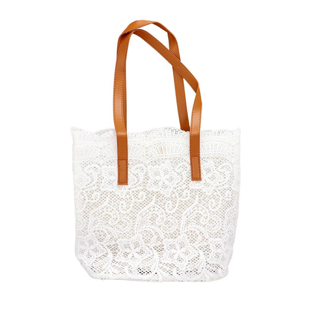 Flower Lace Shoulder Bag White Elegant Fabric Purse for Women