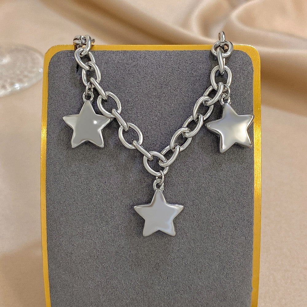 2pcs Gold Silver Star Charm Bracelet Set Chain Link Adjustable Jewelry