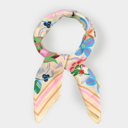 Women's Floral Printed Square Silky Satin Bandana Neck Scarf 27.5"x27.5"
