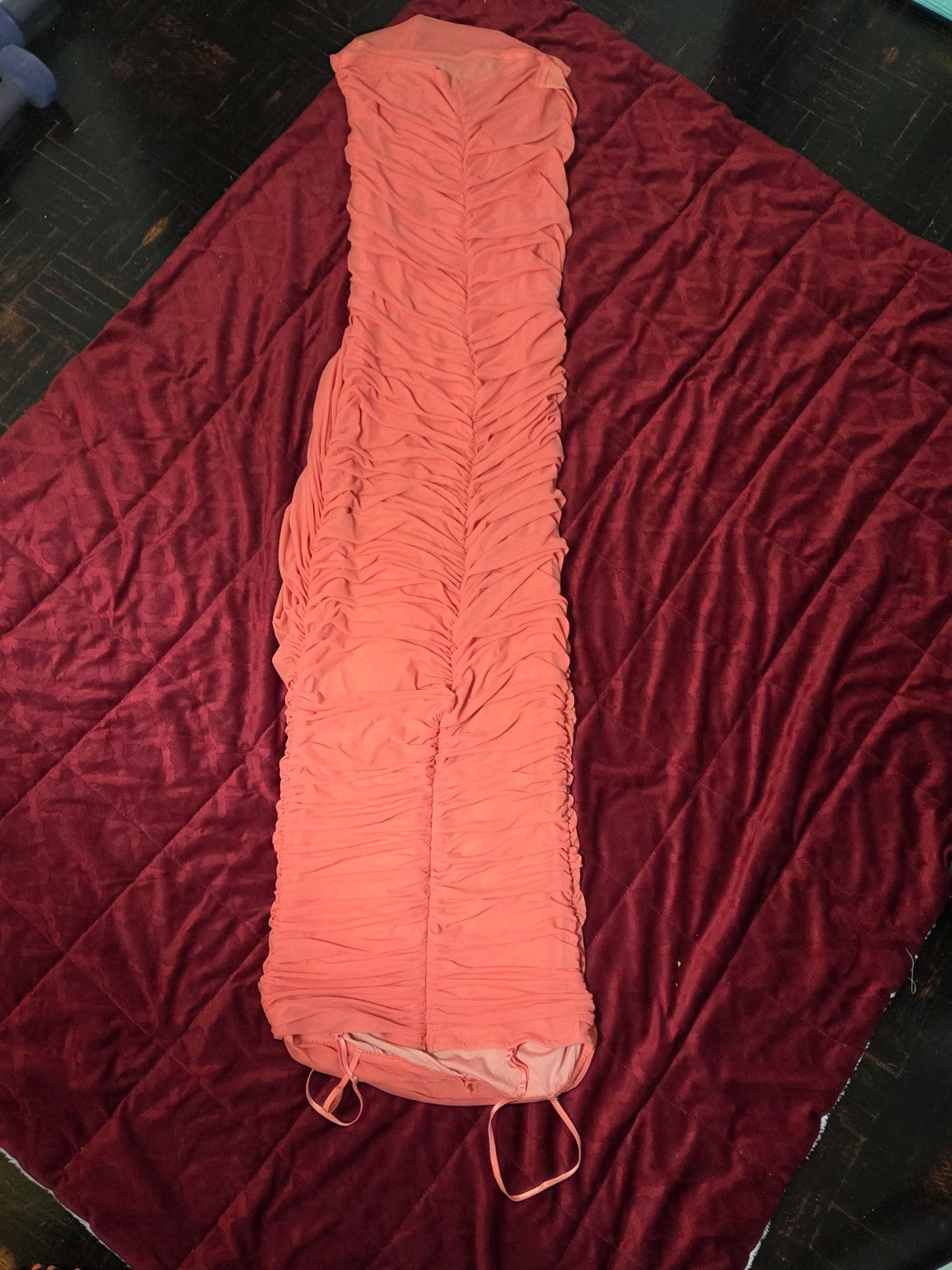 Orange Sleeveless Maxi Dress for Women Cascading Fabric Lined Gown Elegant Wear