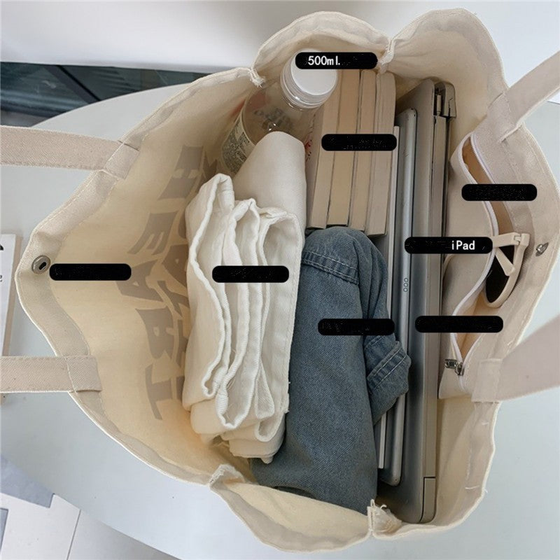 Letter Voyage Canvas Tote Bag Large Shoulder Bag for Women Travel Shopping Bags