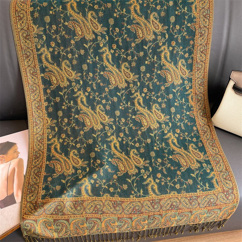 Luxury Green Pashmina Shawl Printed Autumn Winter Scarf Wrap for Women