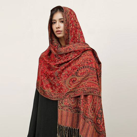 3-Pc Paisley Shawl Wrap Gift Set Elegant Pashmina Scarf Black Red Blue Women