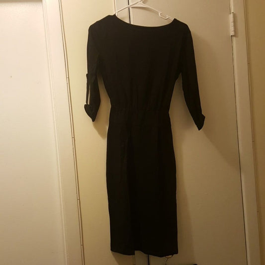 Women’s Solid Black Dress XS 3/4 Sleeve Casual Office Wear Classic Outfit