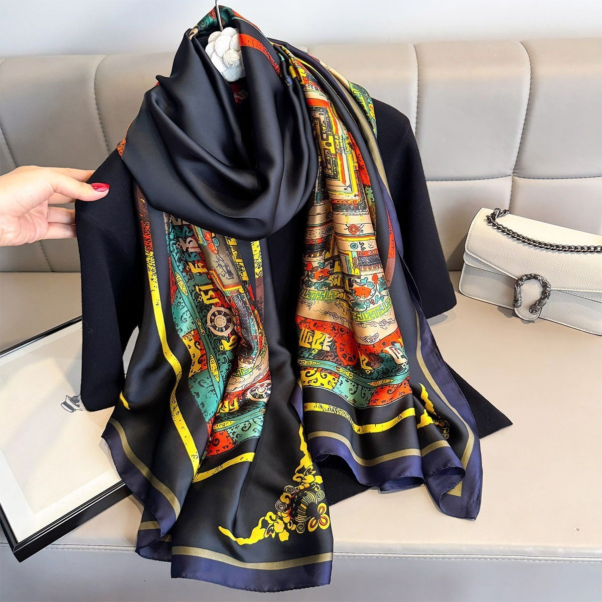 Colorful Abstract Print Polyester Shawl Scarf Wrap Oversized 71 x 31.5 Inches