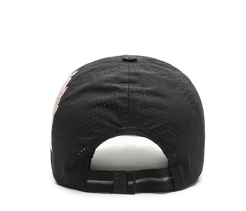 Vibrant Floral Peony Baseball Cap Black Perforated Mesh Breathable Adjustable