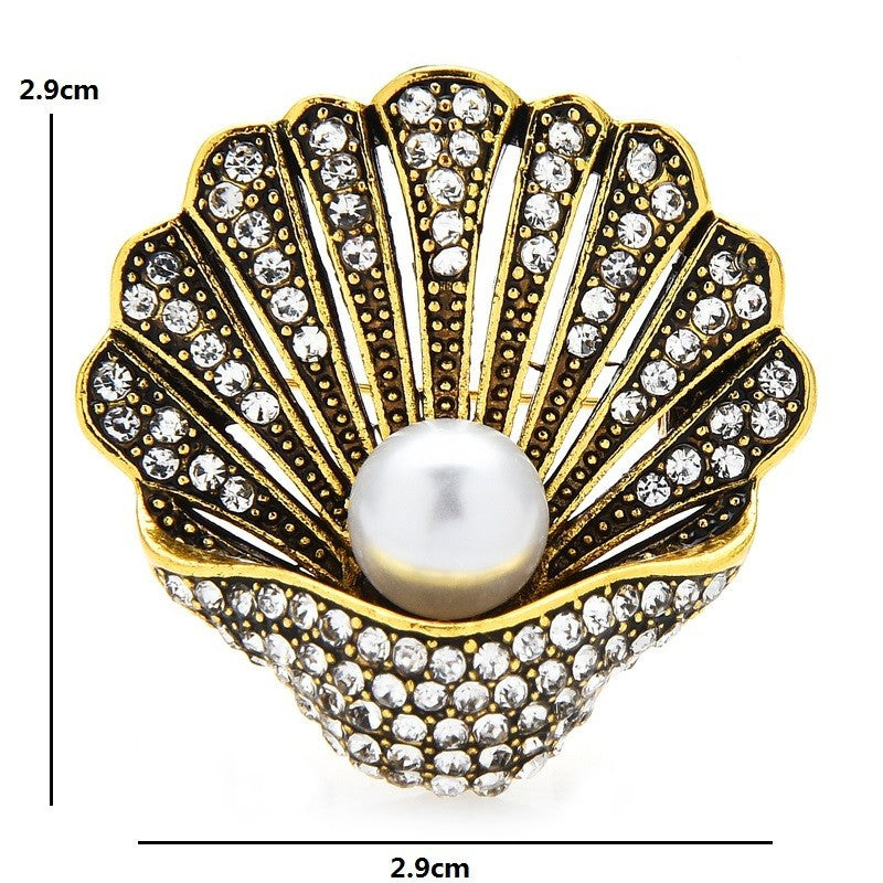 2pcs Vintage Rhinestone Shell Brooch Pearl Design Unisex Coastal Office Pin