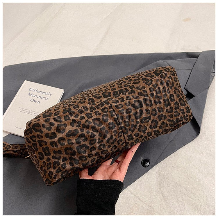 Trendy Leopard Print Canvas Shoulder Bag Adjustable Strap Tote Purse Handbag