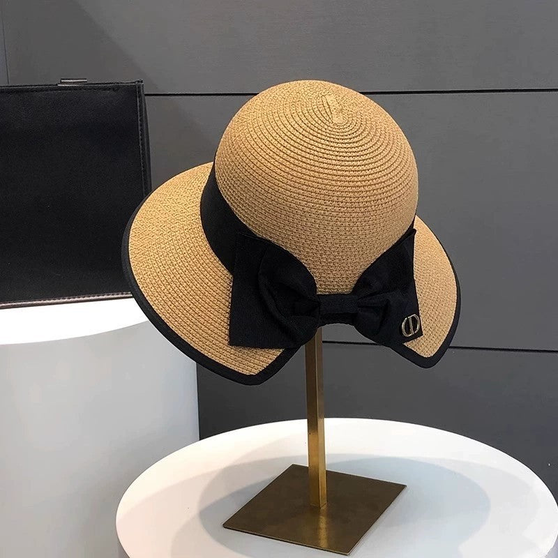 Summer Wide Brim Straw Sun Hat for Women with Ribbon Bowknot UV Protection Beach