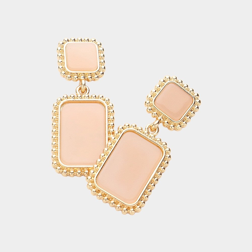 Peach Stone Gold Beaded Drop Earrings - Elegant Statement Jewelry Accessory