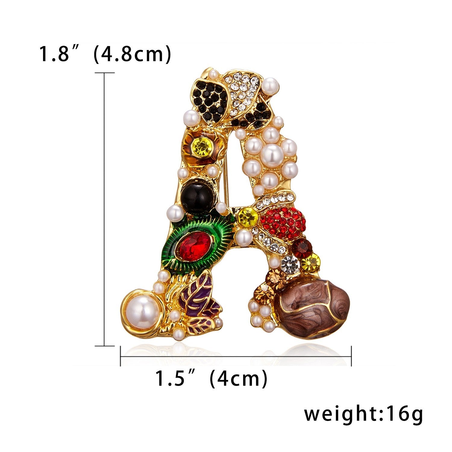 Letter A Brooch Pin Rhinestone Pearl Initial Alphabet Crystal Jewelry Gift