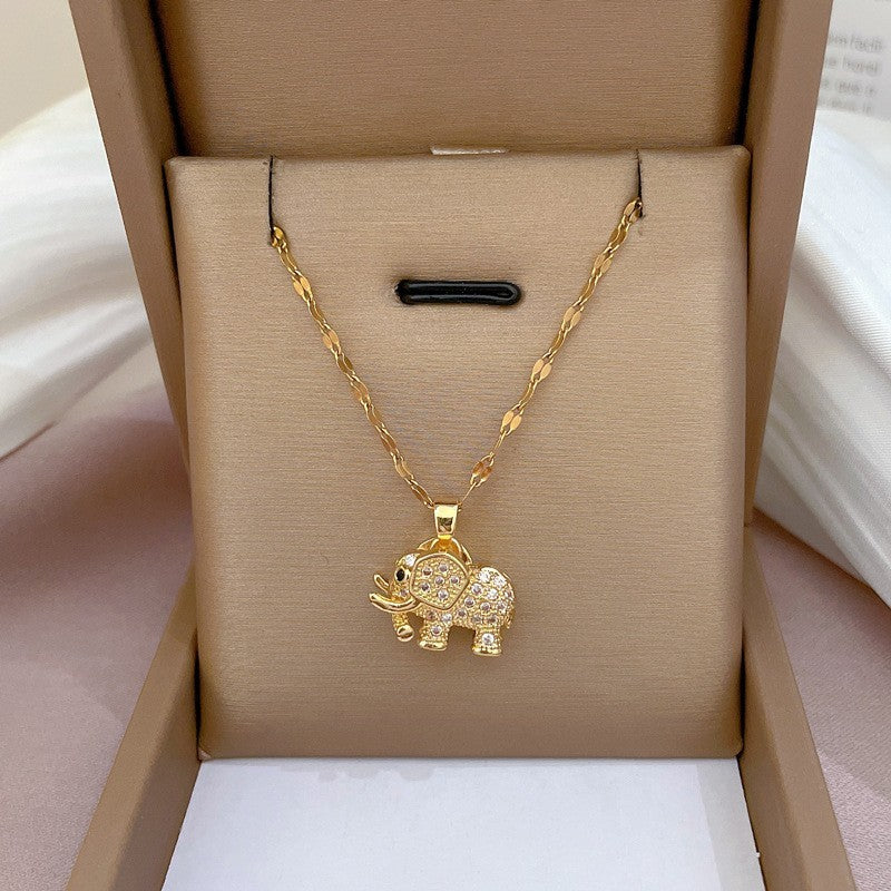 Elephant Necklace Set Gold & Silver Tone | 2 Pcs Cubic Zirconia Pave Pendant