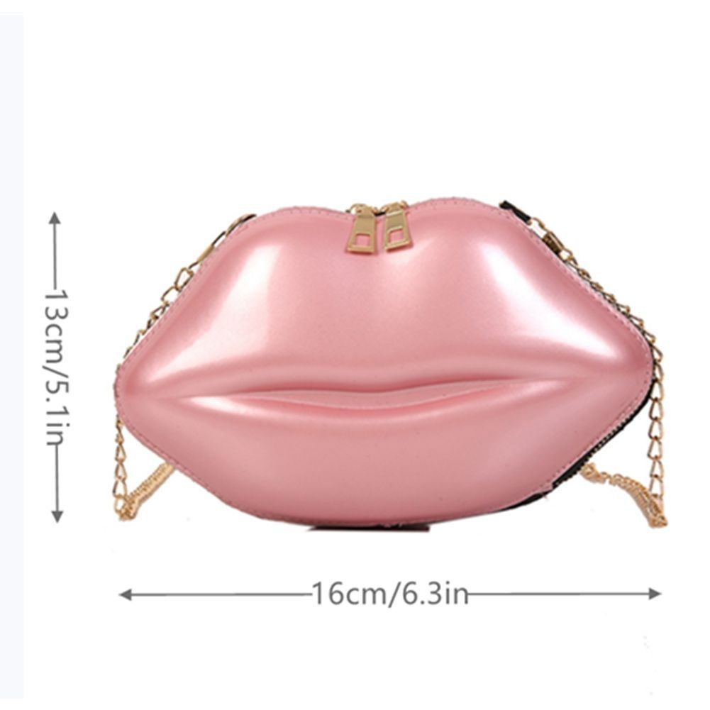 Lips Shaped Clutch Bag Women Pink Patent Leather Crossbody Purse Gold Chain