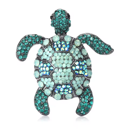 2pcs Sparkling Sea Turtle Rhinestone Brooch Pin Set Pink Green Pendant Jewelry