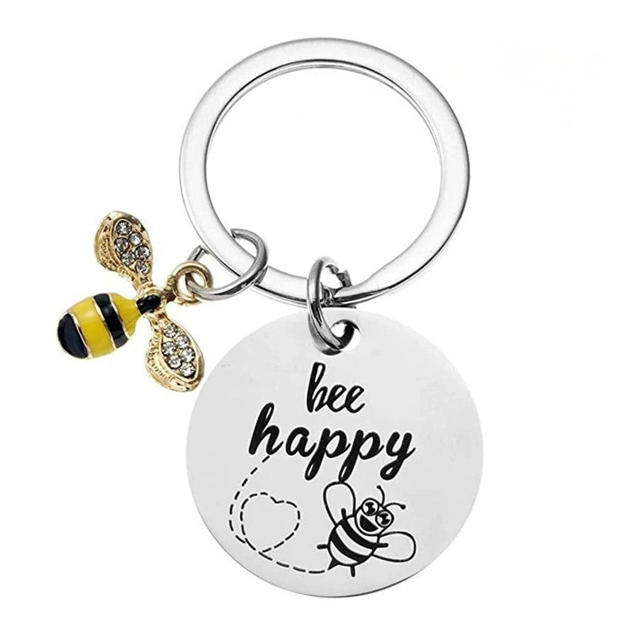 3PCS "Bee Happy" Keychain Gift Set with Bee Charm & Rhinestones