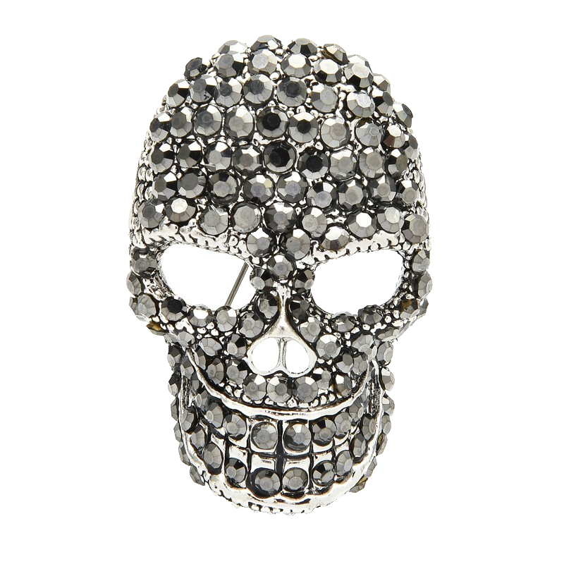 Set of 2 Rhinestone Skull Brooches Silver & Gray Crystal Gothic Punk Pin Duo