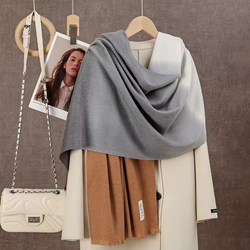 2024 Gradient Cashmere Scarf Womens Winter Warm Blanket Scarves Thick Pashmina