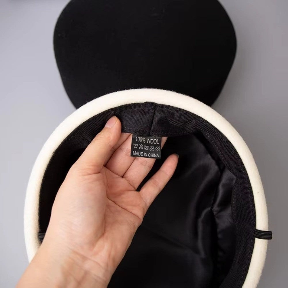 Women 100% Wool Pillbox Hat Beige Stewardess Beret Formal Fascinator Base