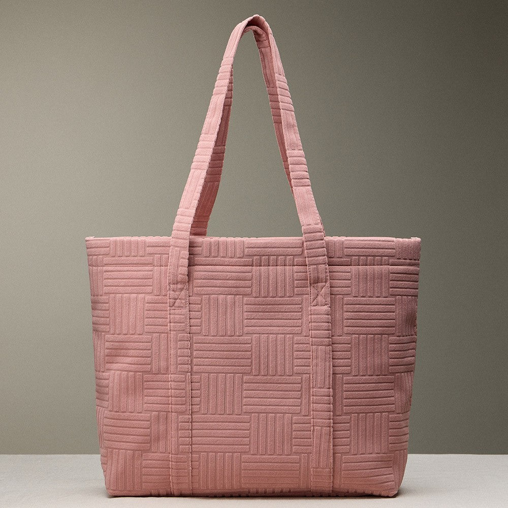 Pink Quilted Tote Bag Women's Large Shoulder Basket Weave Plush Texture
