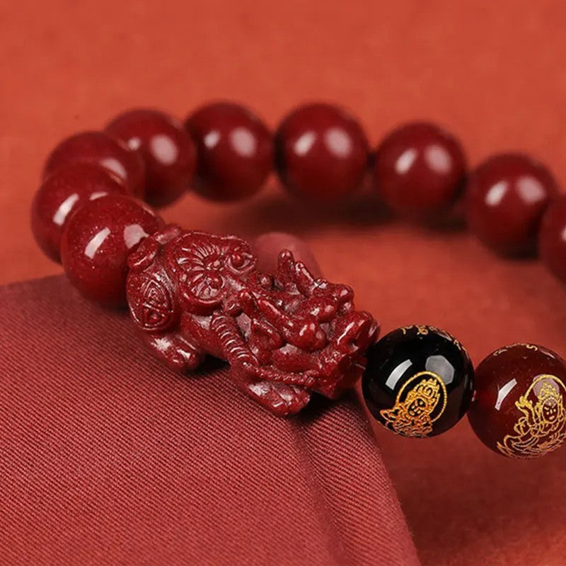 Feng Shui Pixiu 10mm Cinnabar Beaded Bracelet Good Luck Chinese Bracelet Red