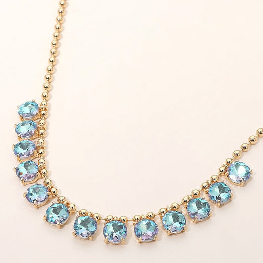 Iridescent Blue Aurora Borealis Crystal Gold Tone Graduated Collar Necklace New