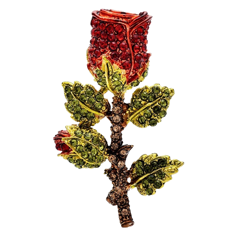 Red Rose Rhinestone Flower Brooch for Women