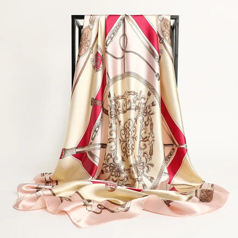 Luxury Imitation Silk Scarf for Women 35 Inch Hair Wrap Shawl Pink Scarves Lady