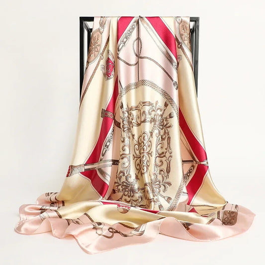 Luxury Imitation Silk Scarf for Women 35 Inch Hair Wrap Shawl Pink Scarves Lady