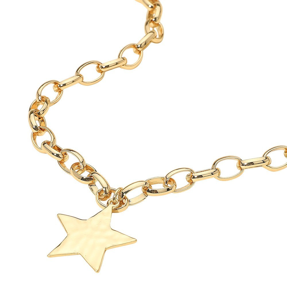 Gold Star Charm Link Chain Statement Necklace 16" Collar Choker New