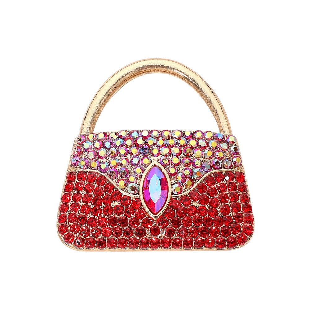 2pcs Red and Gold Crystal Handbag Fashion Brooch Pin Statement Set