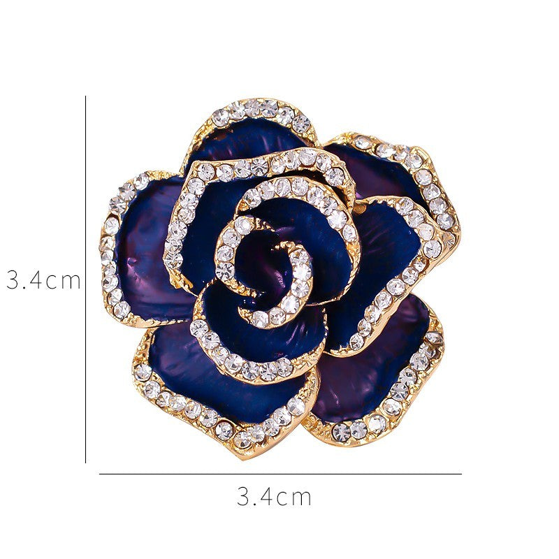 3pcs Rose Flower Brooch Set Red White Black Enamel Rhinestone Crystal Jewelry