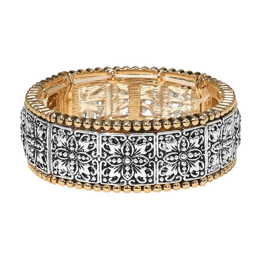 Vintage Boho Metal Floral Stretch Bracelet for Women Girls Retro Style Jewelry