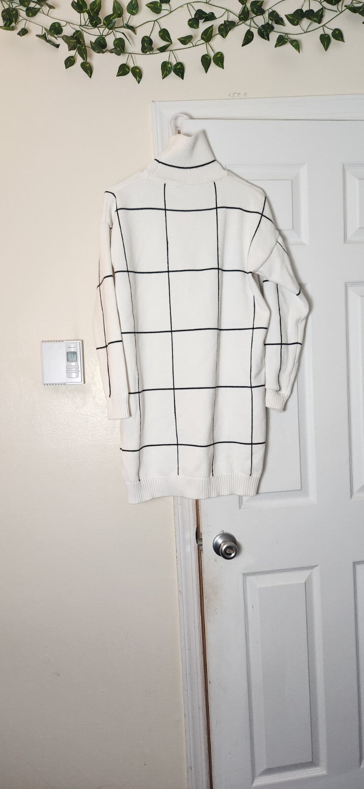 Grid Turtleneck Sweater Dress for Women Winter Knit Dresses for Ladies M-L SIze