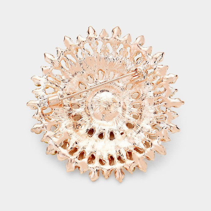 2pc Crystal Sunburst Flower Brooch Pin Set Rose Gold Clear & Gold Multi-Color 2