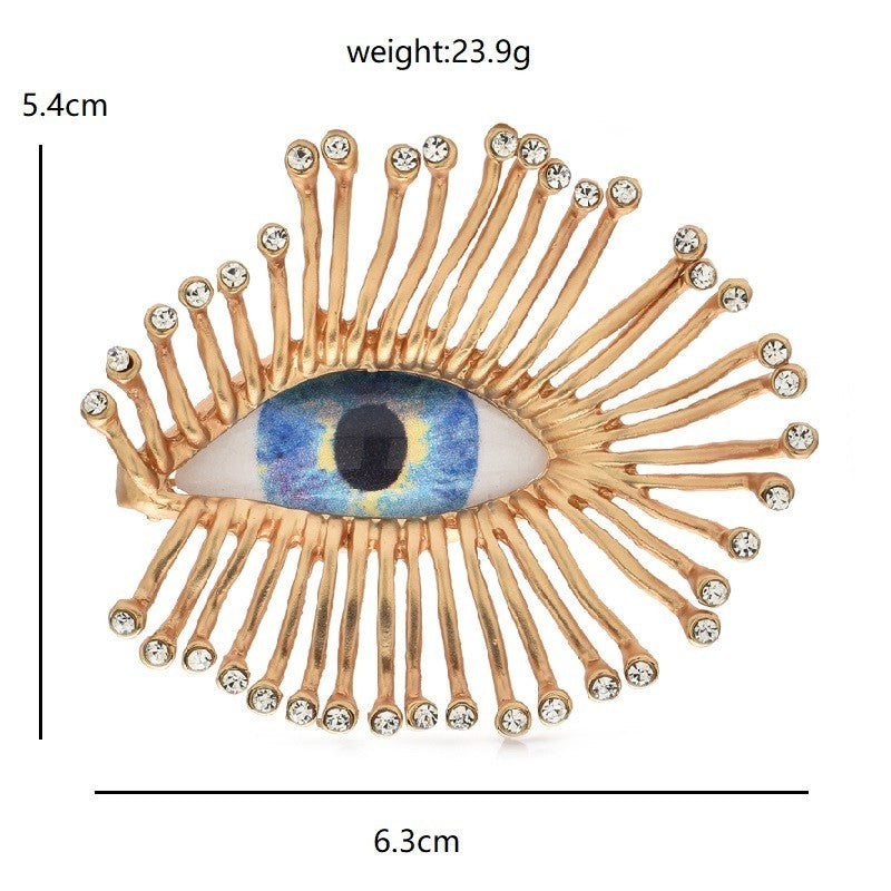 Eye Brooch Pin Gold Tone Crystal Rhinestone Statement Jewelry Accessory