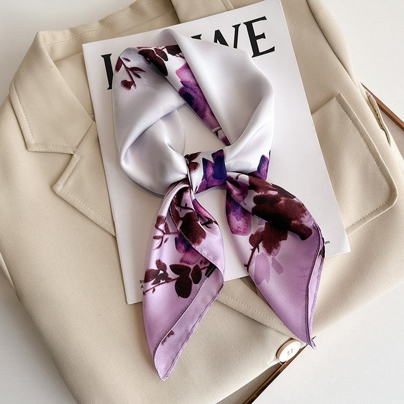 2pcs Floral Silk Feel Square Scarf Set Red & Purple Rose Neck Head Wrap 27.5"