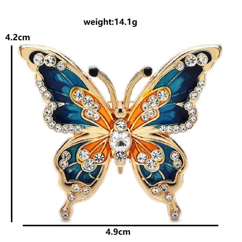 2-Piece Colorful Enamel Rhinestone Butterfly Brooch Set Women Girls Jewelry Pins