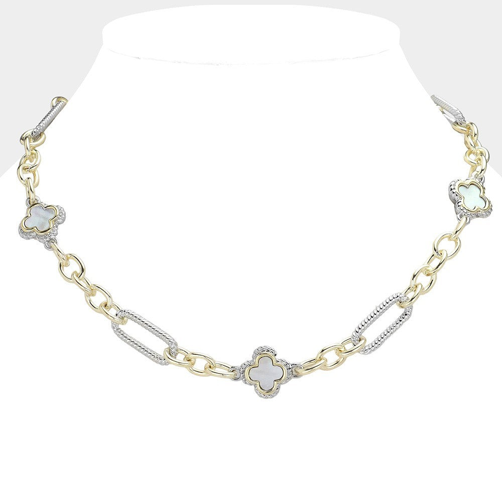 14K Gold Plated Mother of Pearl Quatrefoil Necklace Jewelry for Women