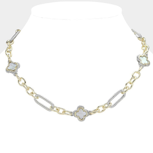 14K Gold Plated Mother of Pearl Quatrefoil Necklace Jewelry for Women